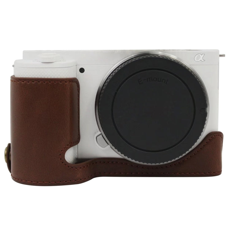 PU Leather Half Case Base with 1/4 inch Thread for Sony ZV-E10 / ZV-E10L (Coffee)