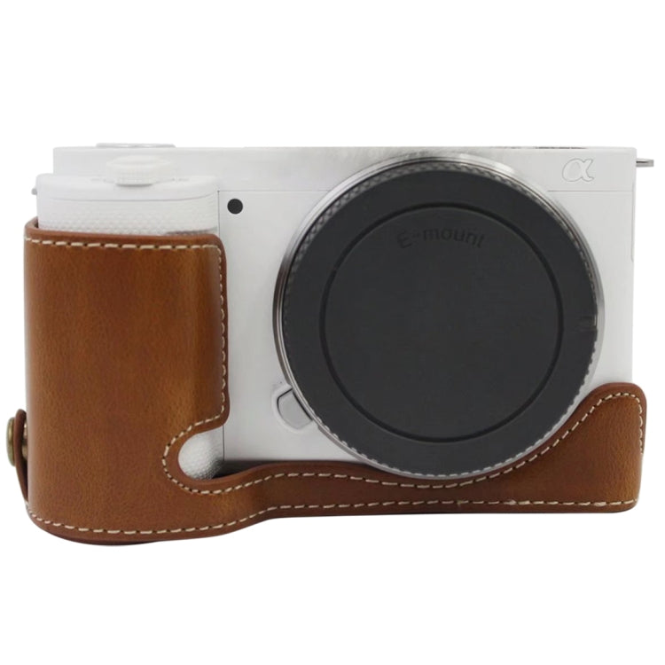 Brown PU Leather Half Case Base for Sony ZV-E10 / ZV-E10L Camera