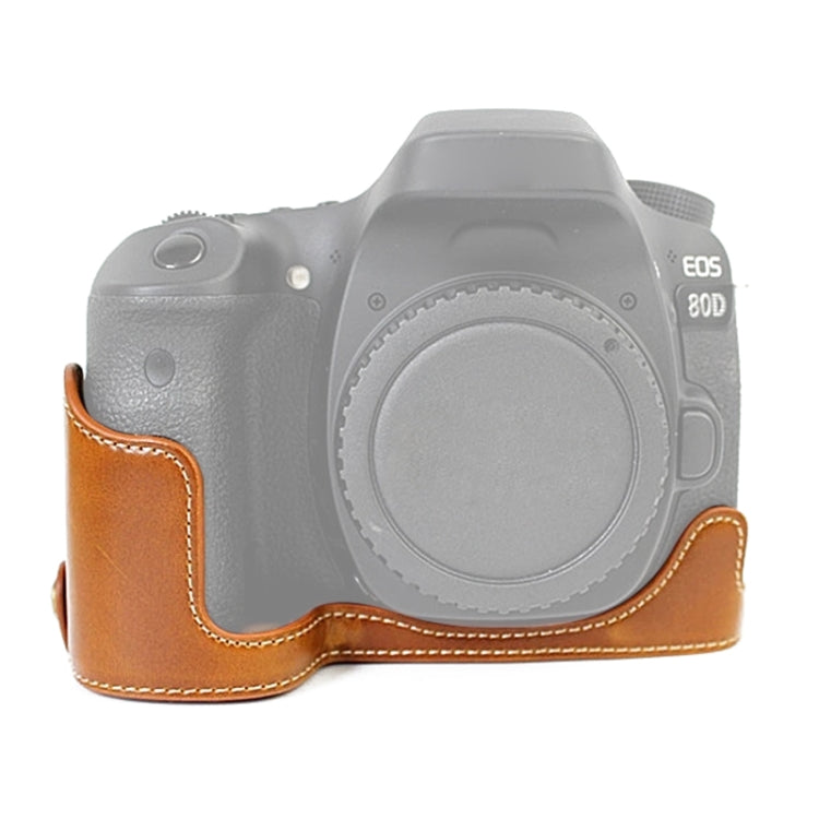 PU Leather Camera Half Case Base for Canon EOS 80D / 70D with 1/4 inch Thread (Brown)
