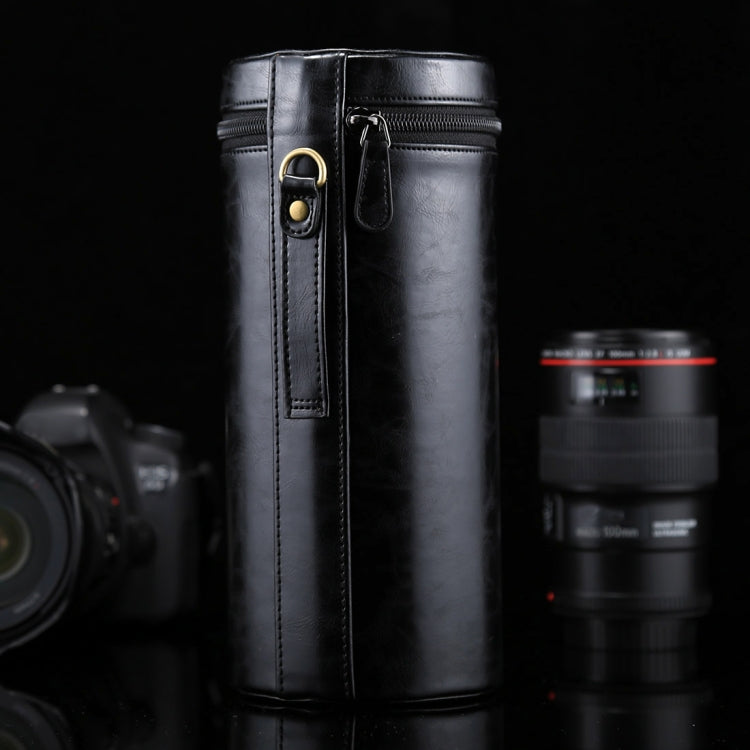 Extra Large PU Leather Zippered Case for DSLR Camera Lens, Black