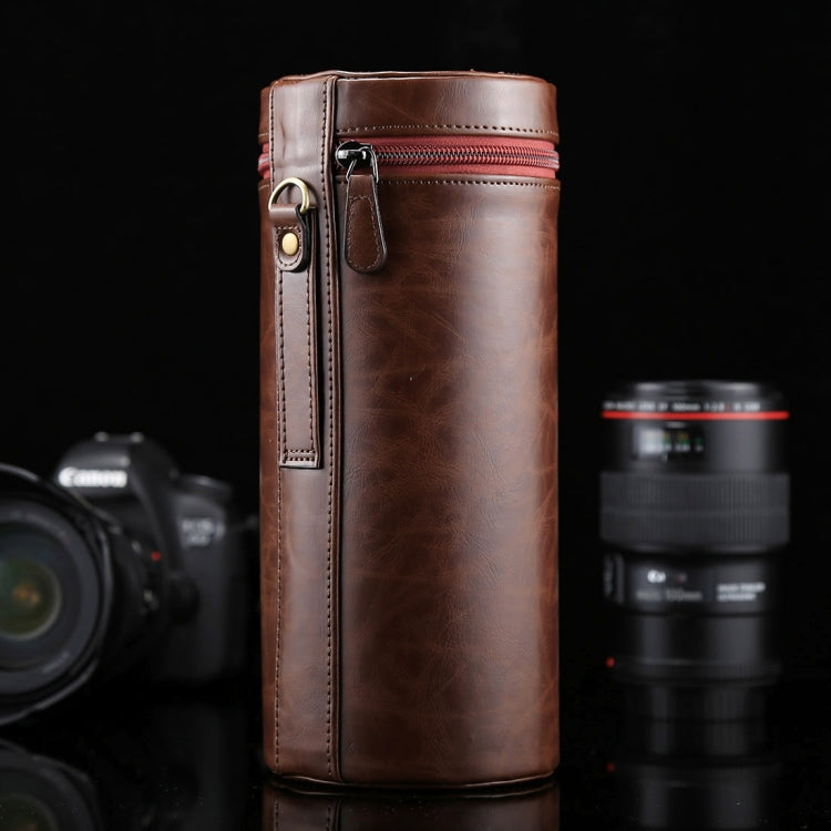 Zippered PU Leather DSLR Camera Lens Case for Large Telephoto Lenses (Coffee)