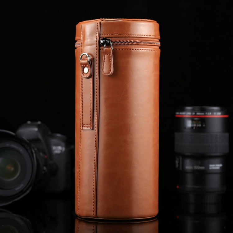 Extra Large DSLR Camera Lens PU Leather Zippered Pouch Protective Case - Brown