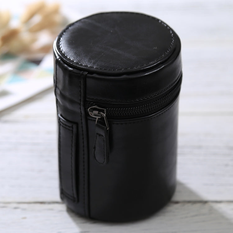 Zippered PU Leather Medium Lens Case for DSLR Camera Lens, Black