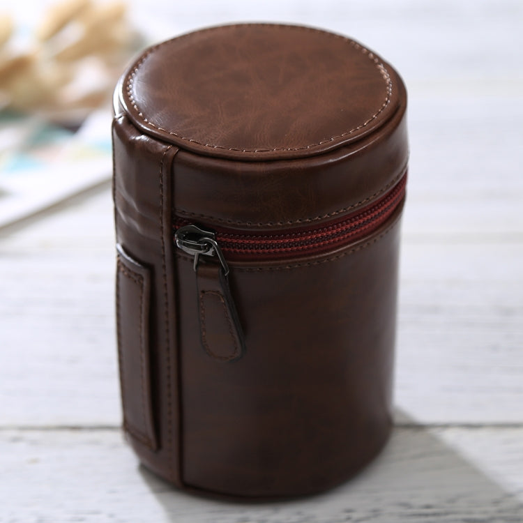 Medium DSLR Camera Lens Case Zippered PU Leather Pouch Box for Lens Protection (Coffee)