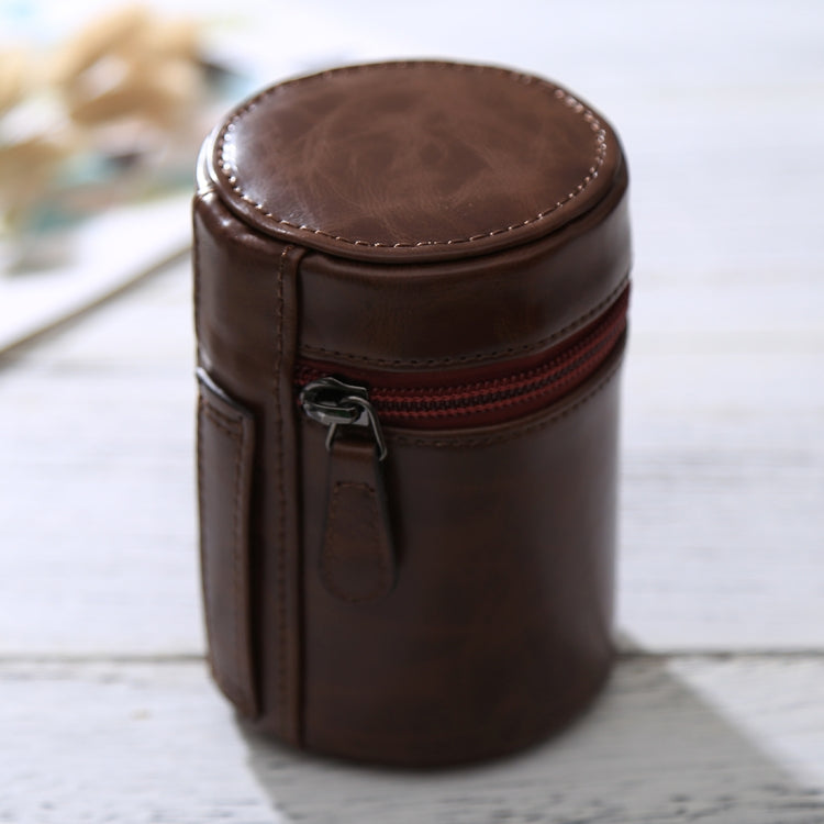 Zippered PU Leather Lens Case for DSLR Camera Lens, Coffee - 11x8x8cm Size