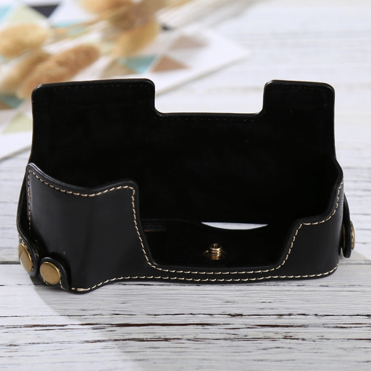 1/4 inch Thread PU Leather Camera Half Case Base for Olympus EM10 - Black