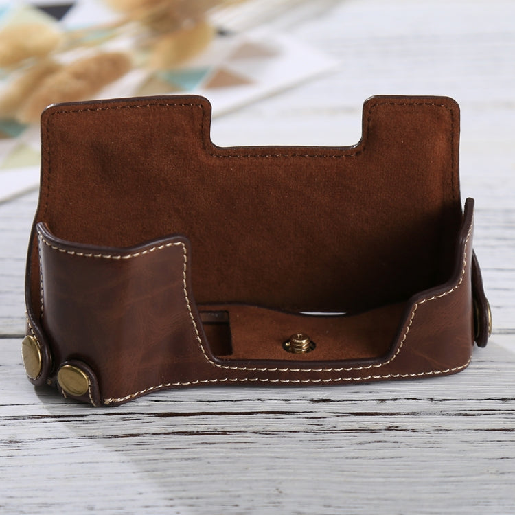 Coffee PU Leather Camera Half Case Base for Olympus EM10 with 1/4 inch Thread