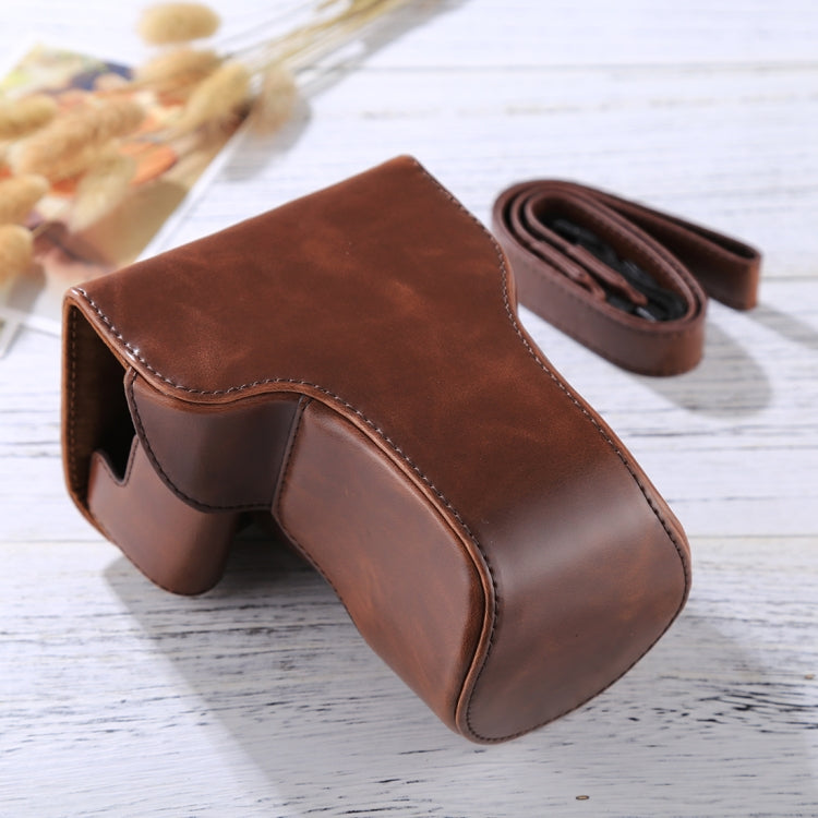 Leather Camera Case with Strap for Canon EOS M6 (18-150mm Lens) in Coffee Color