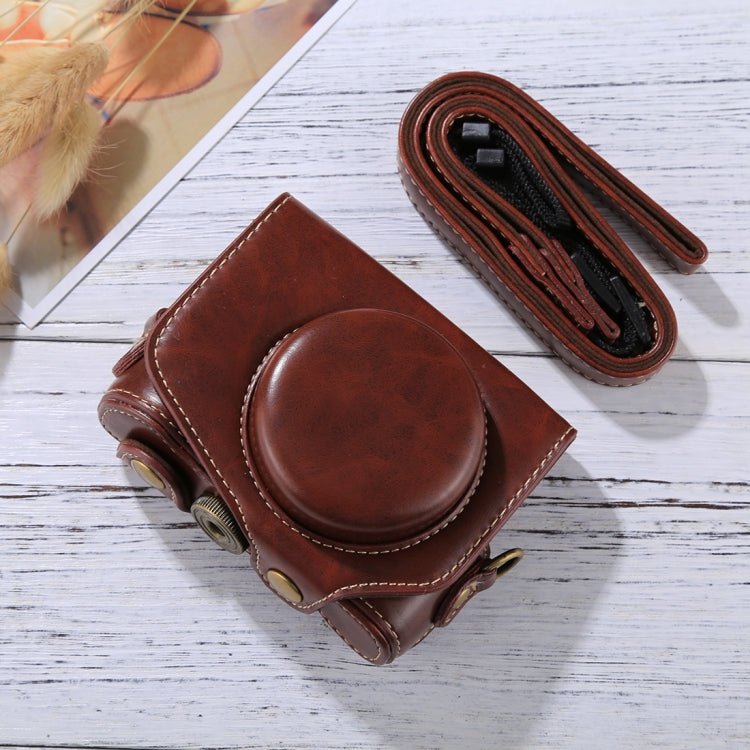 Full Body PU Leather Camera Case Bag for Canon PowerShot G7 X Mark II (Coffee)