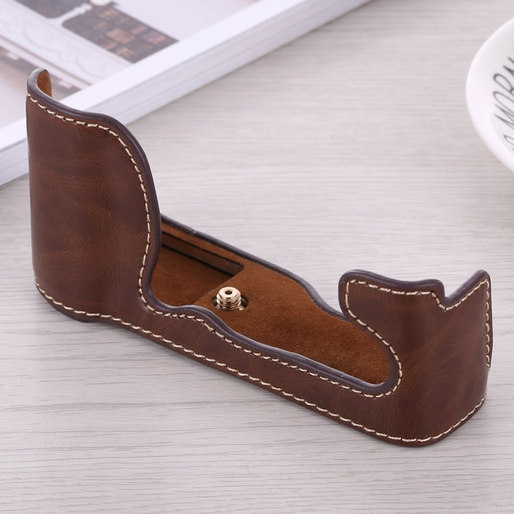 PU Leather Camera Half Case Base for FUJIFILM X-A5 / X-A20 (Coffee) with 1/4 inch Thread