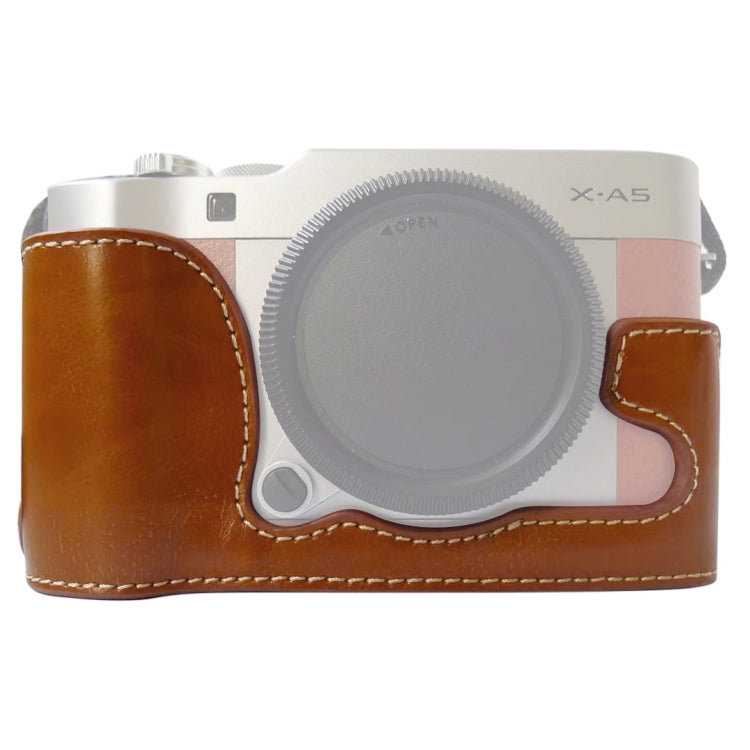 Brown PU Leather Camera Half Case Base for FUJIFILM X-A5 / X-A20 with 1/4 inch Thread