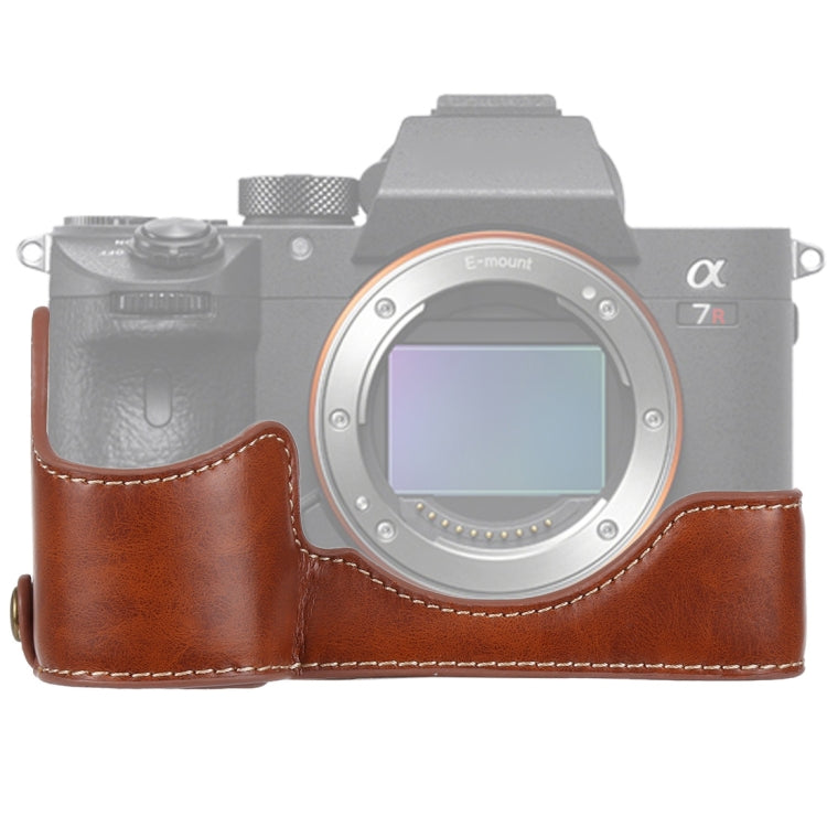 Brown PU Leather Camera Half Case Base for Sony ILCE-A9 / A9 / A7RIII - 1/4 inch Thread