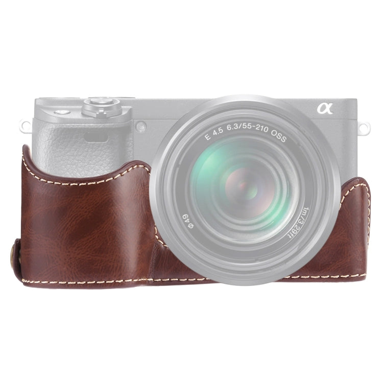 Leather Camera Half Case Base for Sony A6400 in Coffee