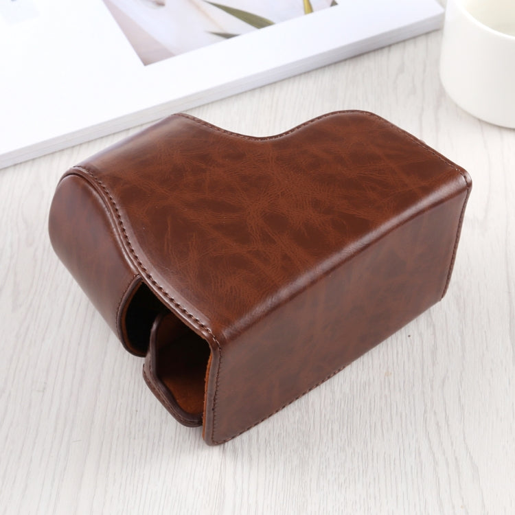 Coffee PU Leather Camera Case with Long Strap for Sony A6400