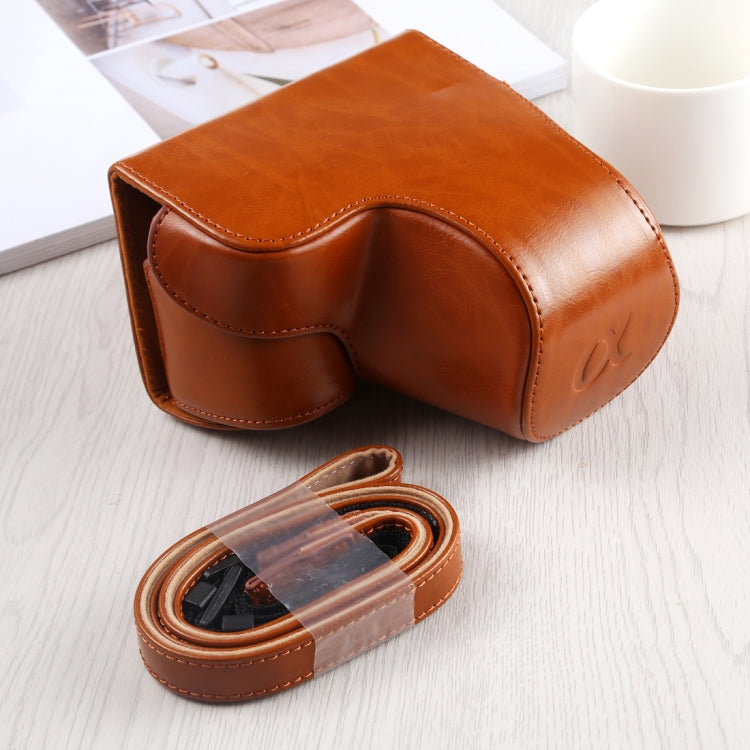 Full Body Camera PU Leather Case Bag with Adjustable Strap for Sony A6400 (Brown)