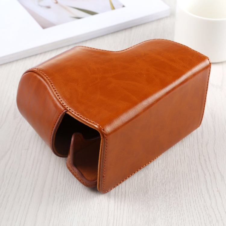 Full Body Camera PU Leather Case Bag with Adjustable Strap for Sony A6400 (Brown)