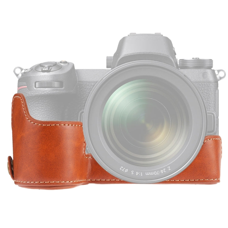 Leather Camera Half Case Base for Nikon Z6 / Z7 - Brown