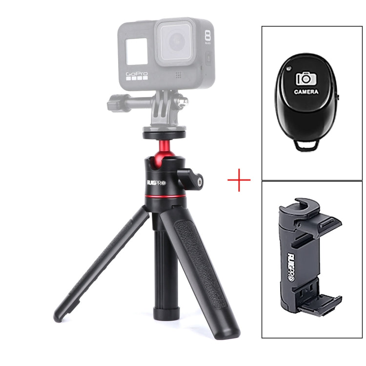 RUIGPRO Multi-functional Foldable Tripod Holder Selfie Monopod Stick with Ball Head, Phone Clamp, and Bluetooth Remote Control for Action Cameras (Black)