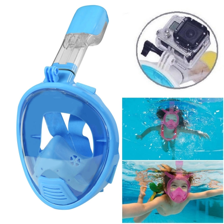 Full Face Kids Snorkel Mask with GoPro, Insta360, and DJI Camera Compatibility (Blue)