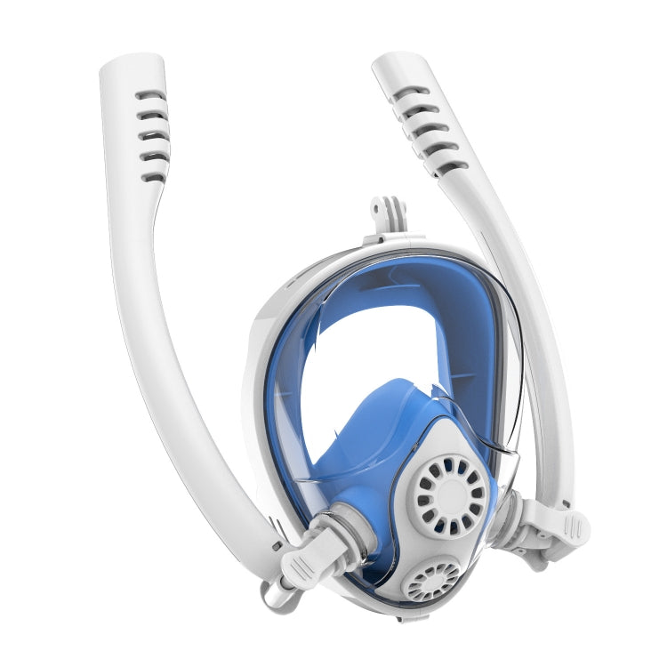 Full Dry Silicone Diving Mask for GoPro and Action Cameras - White Blue, Size S/M