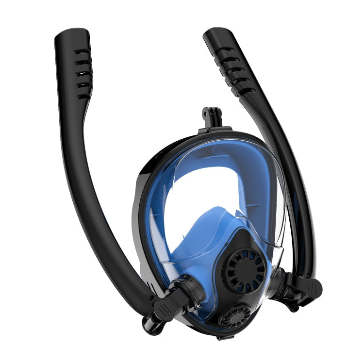 Water Sports Full Dry Silicone Diving Mask for Action Cameras - Size: S/M (Black Blue)