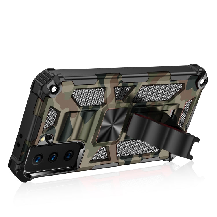 Camouflage Armor Shockproof Magnetic Protective Case for Samsung Galaxy S21 5G (Army Green) with Holder