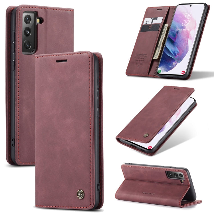 Horizontal Flip Leather Case for Samsung Galaxy S21 5G - Wine Red