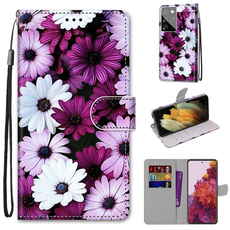 Chrysanthemum Pink White Purple PU Leather Case for Samsung Galaxy S21 Ultra 5G