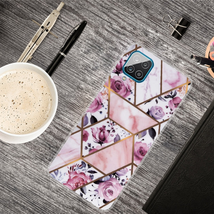 Marble Shockproof TPU Protective Case for Samsung Galaxy A12 (Rhombus Rose)