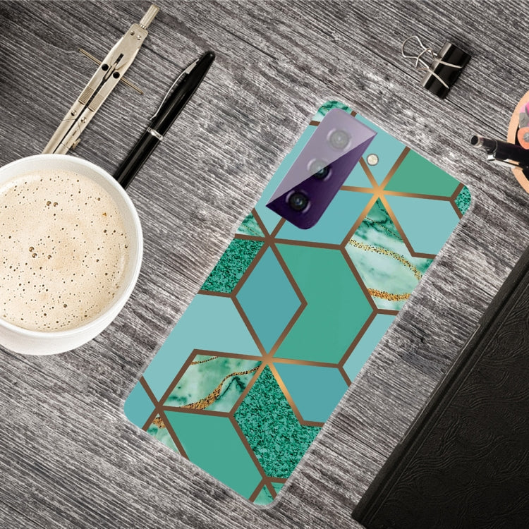 Marble Shockproof TPU Protective Case for Samsung Galaxy S21 5G (Rhombus Green)