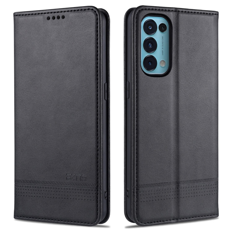 Magnetic Black Leather Case for Oppo Reno5 5G with Card Slots & Wallet