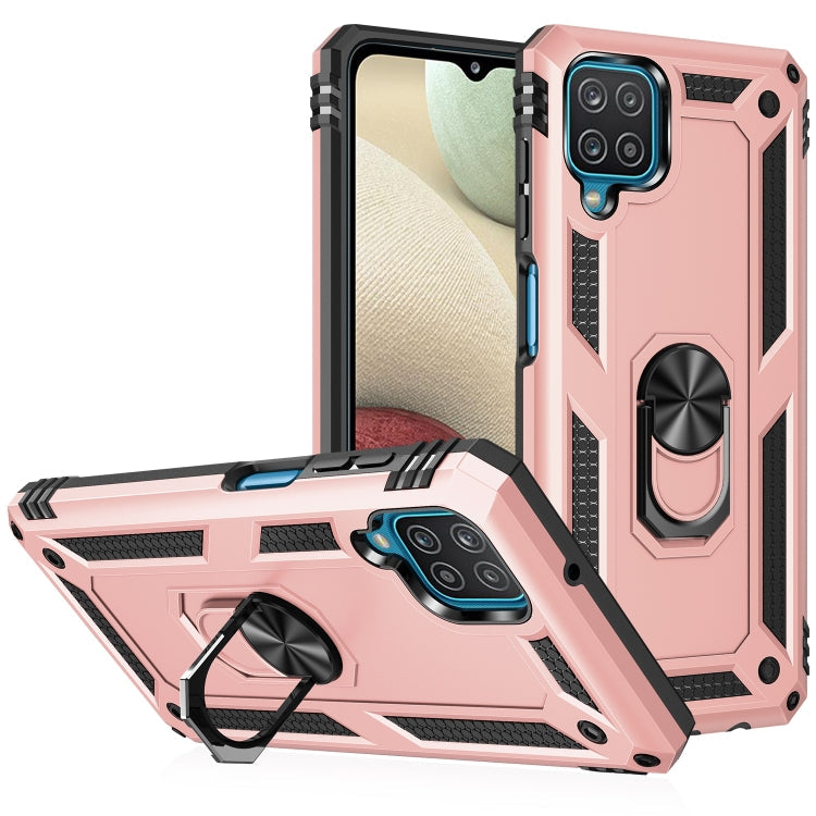 Rose Gold Shockproof TPU + PC Protective Case with 360 Degree Rotating Holder for Samsung Galaxy A12 5G