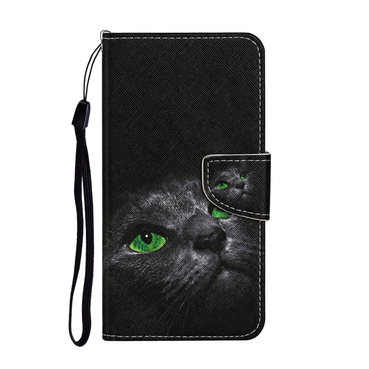 Colored Drawing Pattern Leather Case for Samsung Galaxy A12 with Holder & Card Slots (Black Cat)