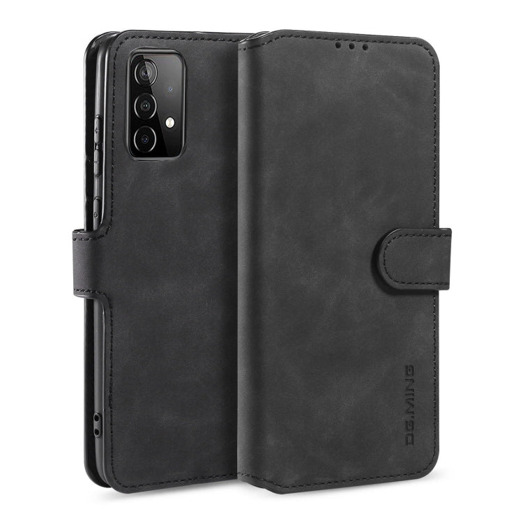 DG.MING Retro Oil Side Horizontal Flip Leather Case for Samsung Galaxy A52 5G / 4G with Card Slots & Wallet (Black)
