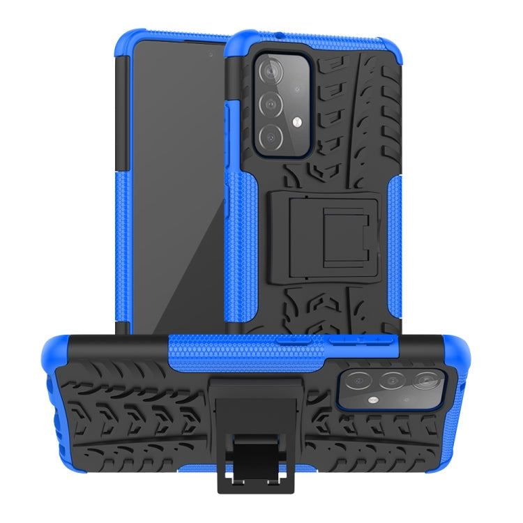 Tire Texture Shockproof Protective Case with Holder for Samsung Galaxy A52 5G / 4G (Blue)