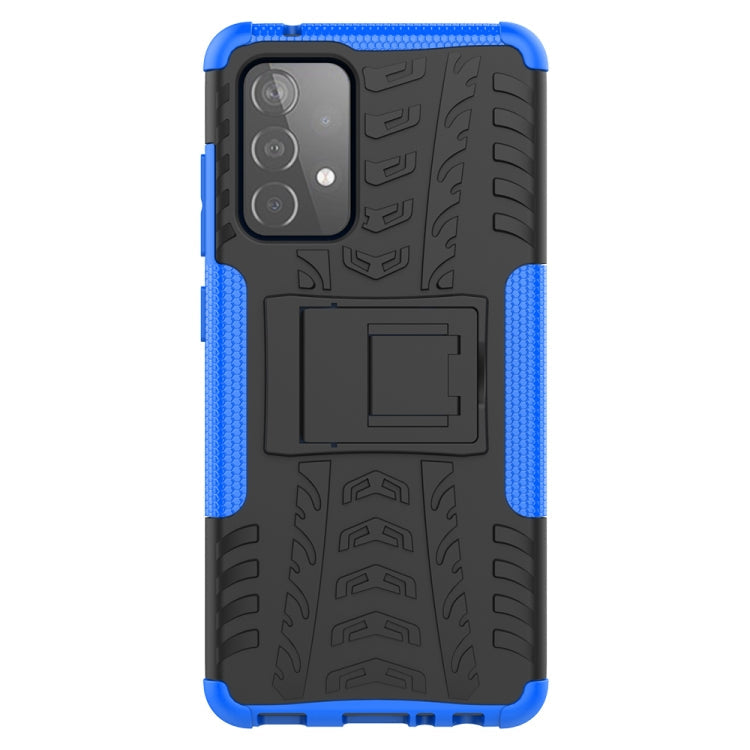 Tire Texture Shockproof Protective Case with Holder for Samsung Galaxy A52 5G / 4G (Blue)