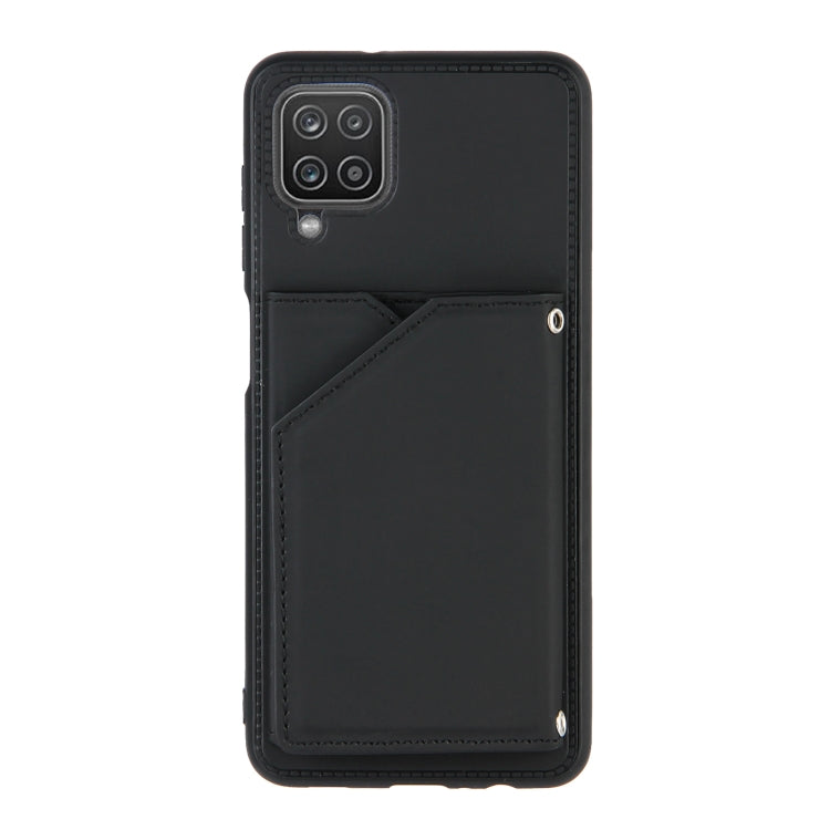 Samsung Galaxy A12 Black Shockproof Protective Case with Card Slots, Photo Frame, and Stand