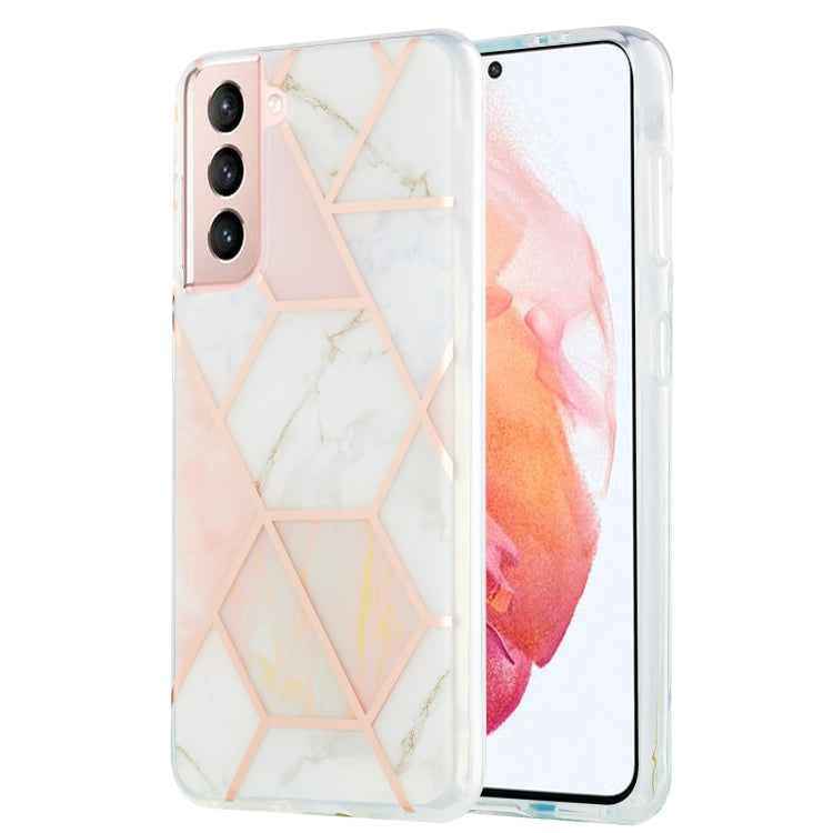 3D Electroplating Marble Pattern TPU Protective Case for Samsung Galaxy S21 5G (Pink White)