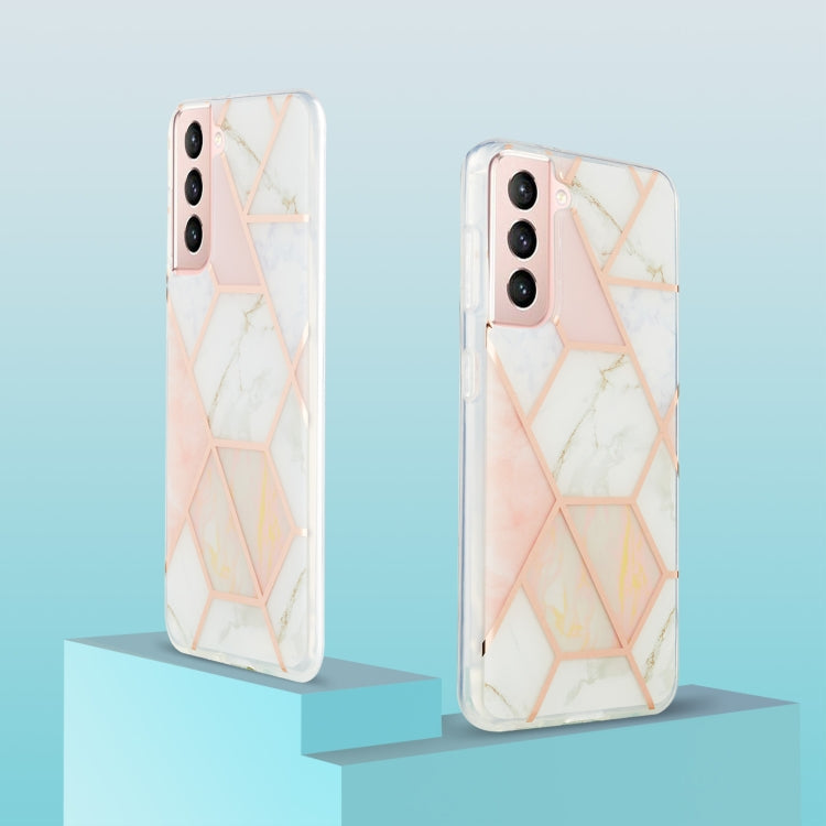 3D Electroplating Marble Pattern TPU Protective Case for Samsung Galaxy S21 5G (Pink White)
