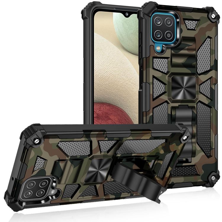 Samsung Galaxy A12 Camouflage Armor Shockproof Case with Holder - Army Green