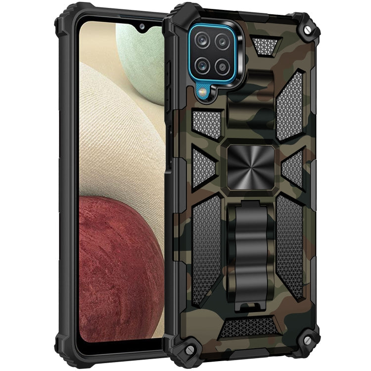 Samsung Galaxy A12 Camouflage Armor Shockproof Case with Holder - Army Green