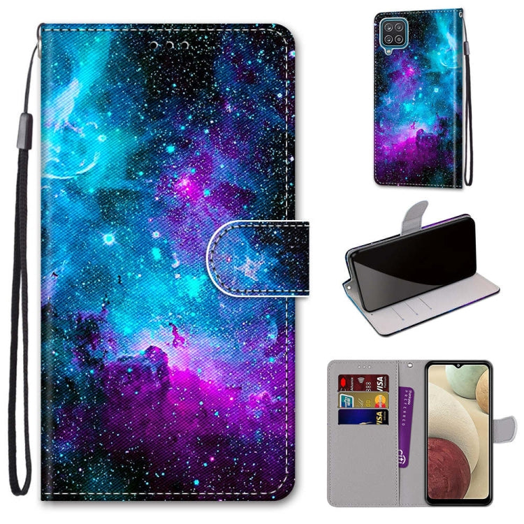 Samsung Galaxy A12 / M12 PU Leather Case with Card Slots & Wallet (Purple Green Starry Sky)