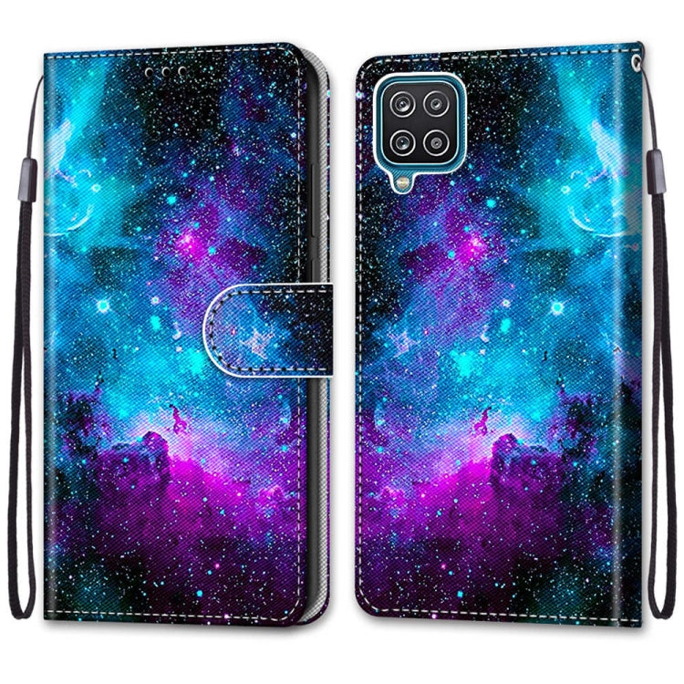Samsung Galaxy A12 / M12 PU Leather Case with Card Slots & Wallet (Purple Green Starry Sky)