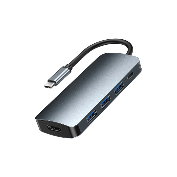 Remax RU-U5 5 In1 Multi-function Type-C / USB-C HUB Docking Station (Dark Grey) - Aluminum Alloy, 7.5W-100W, 5-20V Rated Power