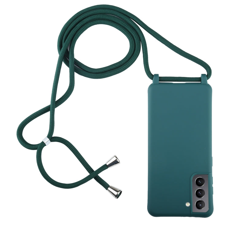 Dark Green Candy Colors TPU Protective Case with Lanyard for Samsung Galaxy S21+ 5G