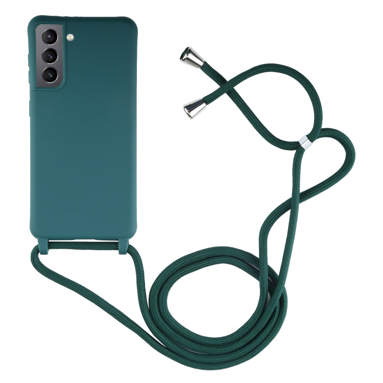 Dark Green Candy Colors TPU Protective Case with Lanyard for Samsung Galaxy S21+ 5G
