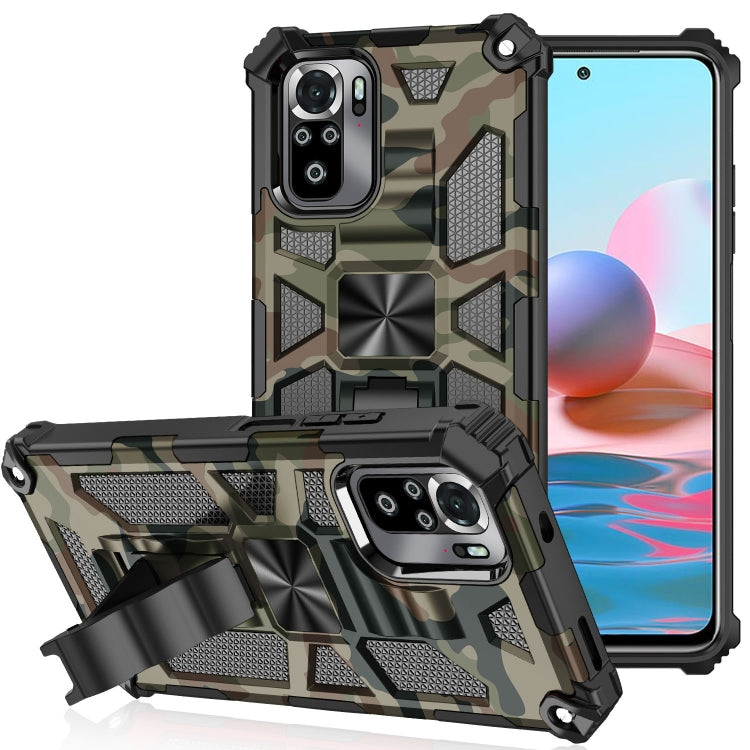 Camouflage Armor Shockproof Case with Holder for Xiaomi Redmi Note 10 Pro (Army Green)