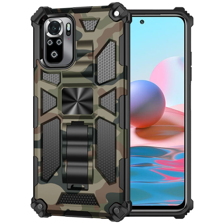 Camouflage Armor Shockproof Case with Holder for Xiaomi Redmi Note 10 Pro (Army Green)