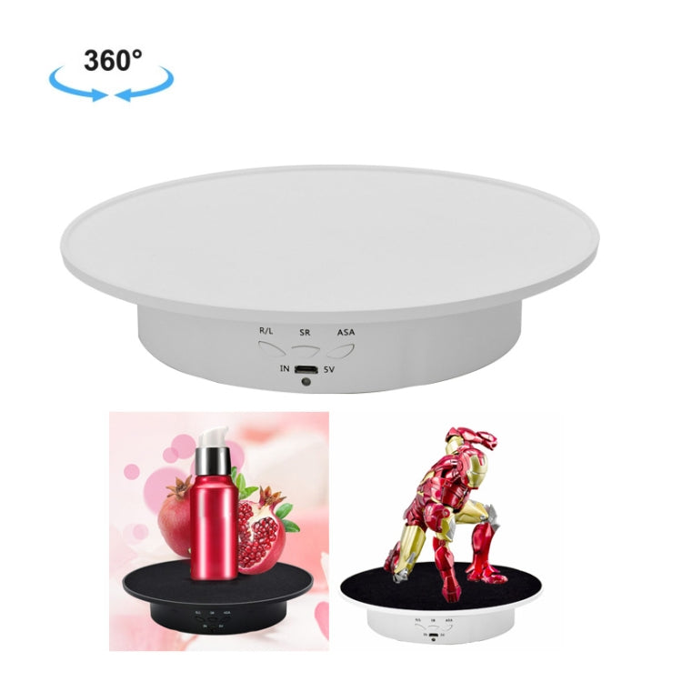 20cm USB Electric Rotating Turntable Display Stand for Photography and Product Displays - White Base with White Velvet