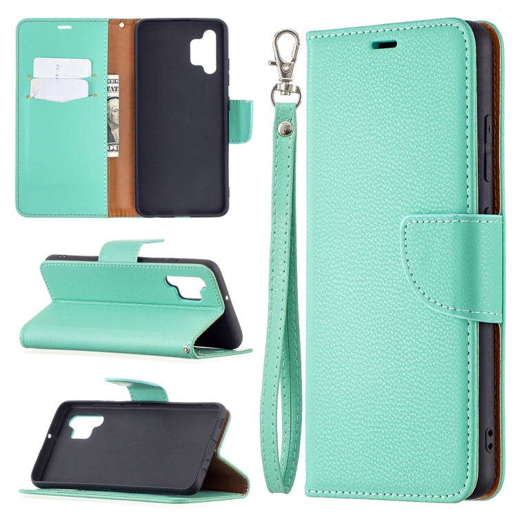 Green Litchi Texture Leather Case for Samsung Galaxy A32 4G With Holder, Card Slots, Wallet, and Lanyard